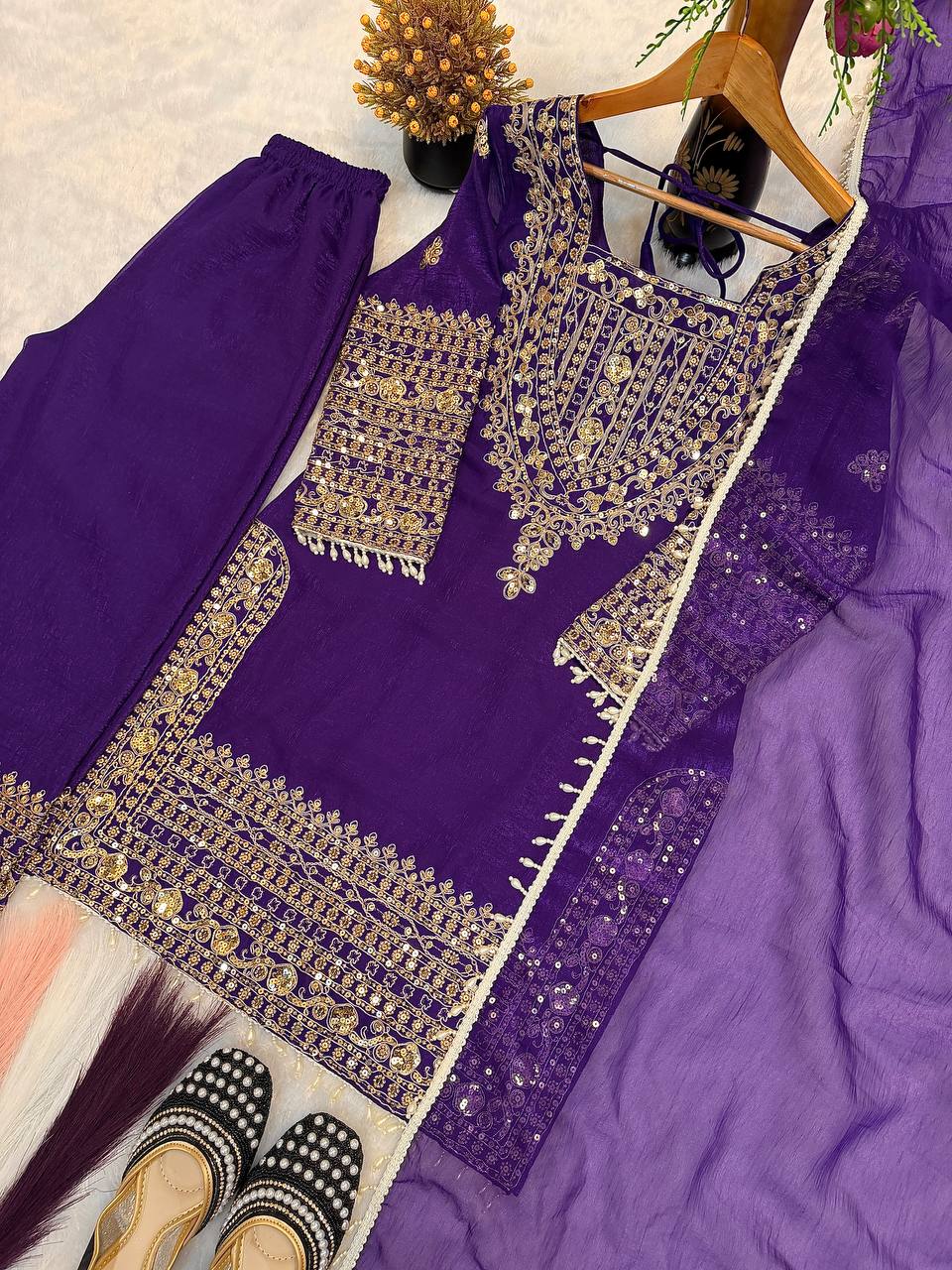 Royal Orchid Embroidered Evening Couture